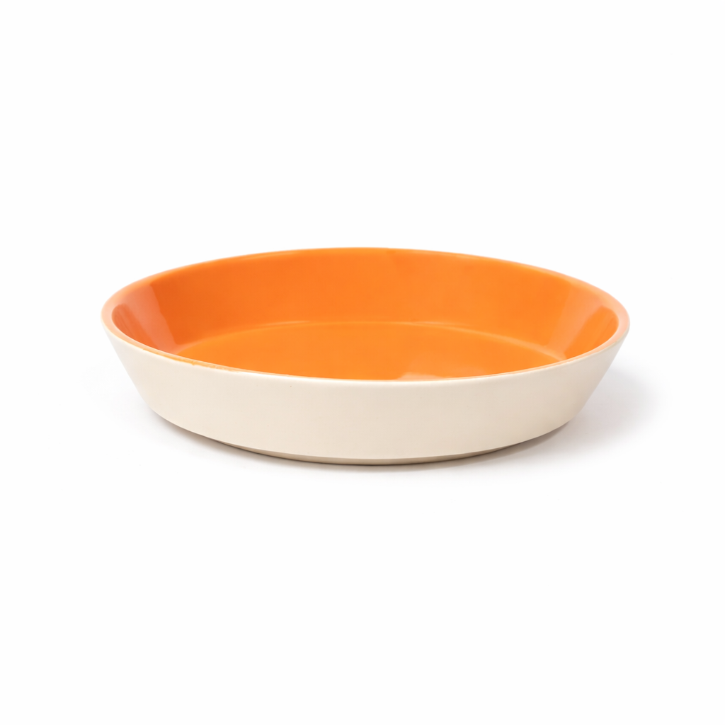 Tilt Angled Deep Plate | 8.6 in | Linen & Orange